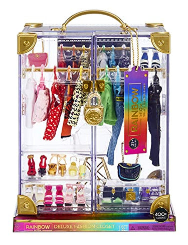Rainbow High Deluxe Fashion Closet Spielset – 400+ modische Looks! Tragbarer transparenter Acryl-Spielzeugschrank - 31+ Artikel, Kleidung, Accessoires und Stauraum. Für Kinder von 6 bis 12 Jahren im Sale
